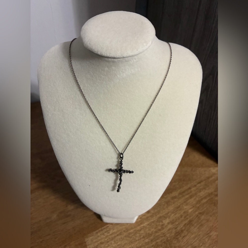 Elegant Black Cross Pendant Necklace 18”